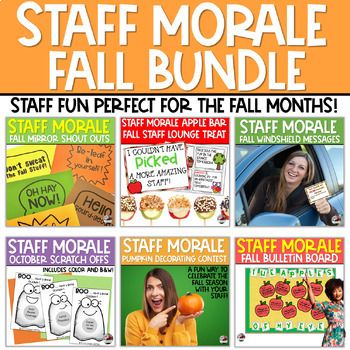 Are you looking to boost staff morale and have some fun this Fall ? This amazing bundle includes 6 different products that are just perfect for lifting spirits, boosting morale, and showing Teacher Appreciation in your building this Fall season. Staff Post It Notes, Staff Shout Outs, Staff Scratch Off Tickets, and so much more will engage your staff, bring them together to socialize and build comradery, and feel appreciated by you! This is the perfect download for the administrator, principal, o October Staff Appreciation, Nurse Morale Ideas, Fall Activities For Workplace, October Teacher Morale Ideas, September Staff Morale Boosters, Fall Staff Morale Booster, November Staff Morale Booster, Workplace Encouragement, Staff Morale Booster Teachers