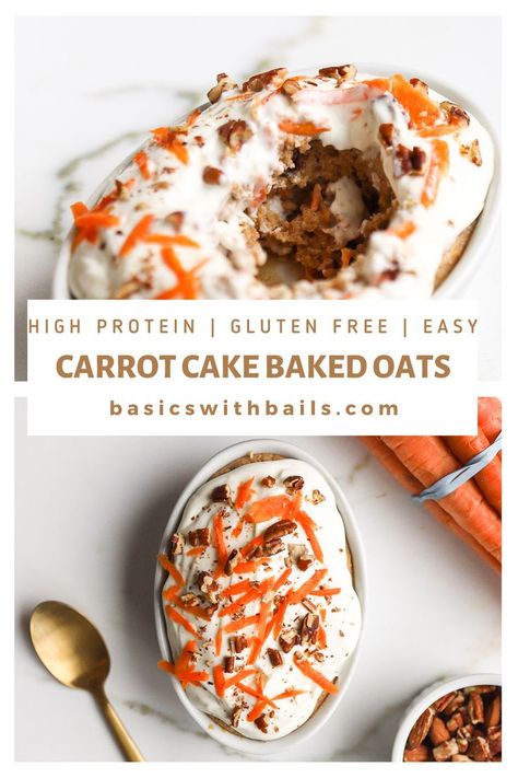 High Protein Carrot Cake, Protein Carrot Cake, Blended Baked Oats, Oat Carrot Cake, Carrot Cake Baked Oats, Protein Breakfast Cookies, Gluten Free High Protein, Baked Oats Recipe, Gluten Free Carrot Cake