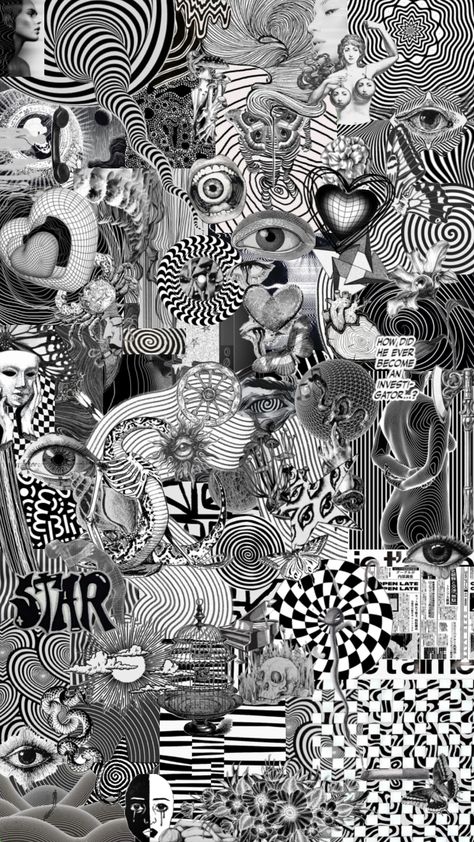 Maximalism Wallpaper, Trippy Black And White, Black And White Illusions, Trippy Aesthetic, Trippy Patterns, Trippy Wallpaper, Illusion Art, Maximalism, Wallpaper Art