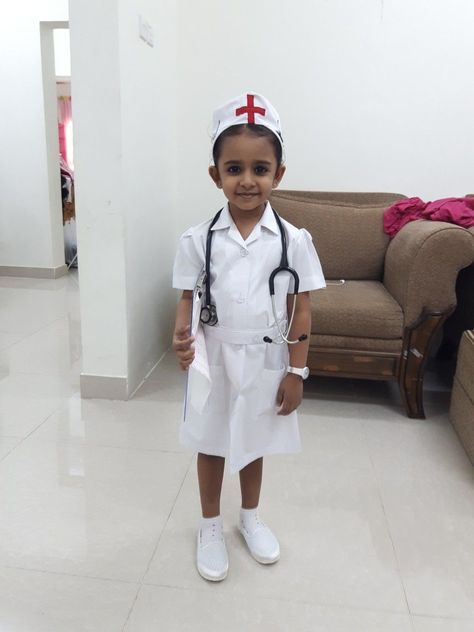 Career Day Outfit For Kids, Nurse Community Helper, Nurse Career Day Ideas For Kids, Nurses Dress Uniform Style, Career Day Costumes For Kids, Doctor Fancy Dress, Nurse Fancy Dress, Career Costumes, Ankara Styles For Kids