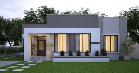 Modern House Design Exterior Flat Roof, Exterior Design Ground Floor, Home Ground Floor Design, Ground Floor House Design Exterior, Facade House 1 Floor, Ground Floor Exterior Design, Modern Ground Floor House, Flat Roof House Exterior, Modern Flat Roof House Design