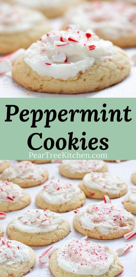 Santa Treats, Peppermint Buttercream, Peppermint Cookie Recipe, Peppermint Dessert, Sugar Cookies With Sprinkles, Chocolate Christmas Cookies, Peppermint Recipes, Christmas Cookie Recipes Holiday, Peppermint Sugar Cookies