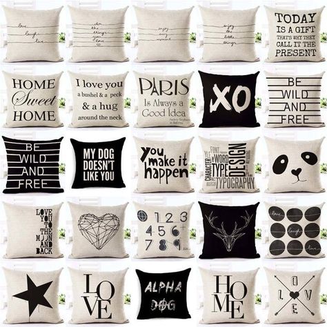 Sublimacion Ideas, Letter Love, Letter Pillows, Black And White Pillows, White Pillow Covers, White Pillow, Sofa Throw Pillows, Linen Throw, Love Home