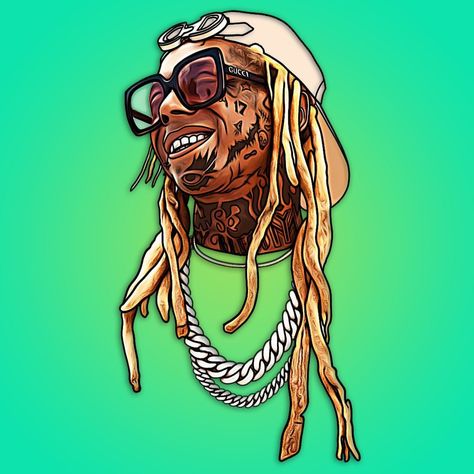 Lil Wayne Cartoon, Lil Wayne Art, Line Cartoon, Bart Simpson Art, Clothing Labels Design, Frat Coolers, Head Art, Cartoon Face, Rapper Art