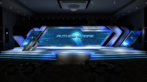 Futuristic Stage Design For PMI on Behance Futuristic Stage Design, Futuristic Stage, Stage Ideas, Concert Stage Design, Stage Designs, Graphic Design Interior, Corporate Event Design, Tv Set Design, Decoration Event