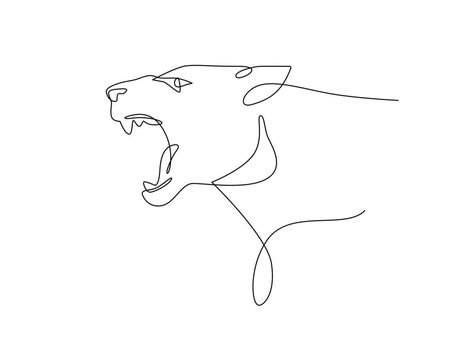 Lioness roaring portrait side face, Continuous line art drawing style, Design template linear minimal style. Hand drawn isolated on white background. Vector design illustration. Fine Line Tattoo Tiger, Roaring Lioness Tattoo, Lion Line Drawing, Lioness Roaring, Artsy Tattoos, Continuous Line Art, Lioness Tattoo, Side Face, Line Art Drawing