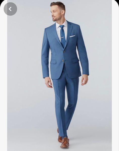 Blue Slim Fit Blazer, Tailored Blue Suits With Suit Collar, Tailored Single Breasted Blue Suit, Tailored Single-breasted Blue Suit, Blue Wool Three-piece Suit With Pressed Crease, Blue Office Suit Set, Blue Fitted Suit In Suiting Fabric, Tailored Blue Suiting Fabric Sets, Blue Slim Fit Suit In Suiting Fabric