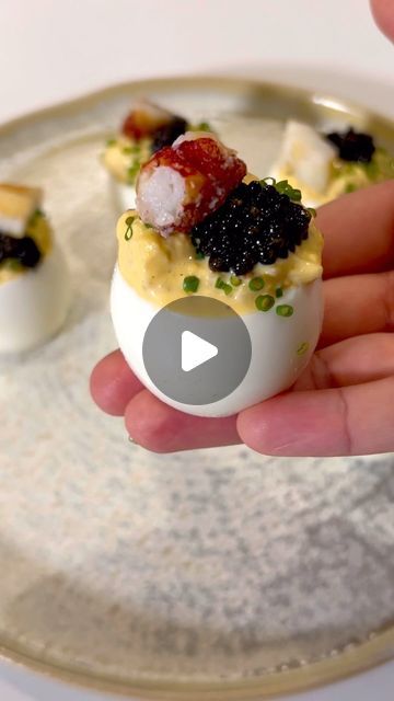 Kai Kani on Instagram: "Dungeness Crab Deviled Eggs with Caviar 🦀🥚  Recipe  8 eggs  1/3 c japanese mayonnaise  2 tsp whole grain mustard  1 tsp yuzu kosho 1 tsp prepared horseradish  3/4 tsp worcestershire sauce  2 tsp lemon juice 1 tsp @zabs hot sauce  1/2 c dungeness crab meat, plus more for topping chives, thinly sliced  sturgeon caviar  #DeviledEggs #Crab #Caviar #Snack" Deviled Eggs With Caviar, Dungenous Crab, Crab Deviled Eggs, Japanese Mayonnaise, Yuzu Kosho, Egg Appetizer, Whole Grain Mustard, Savory Sides, Caviar Recipes