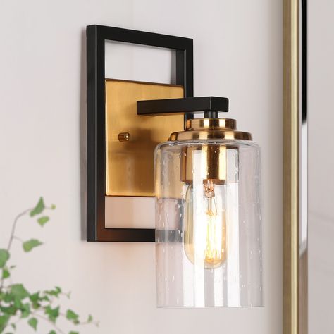 Modern Vanity Lighting, Black Vanity Bathroom, Contemporary Wall Sconces, Indoor Wall Sconces, Glass Vanity, Glass Wall Lights, Bathroom Light, Vanity Lights, Bathroom Wall Sconces