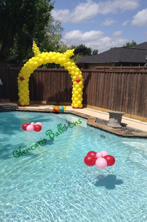 Pokemon Pool Party Ideas, Pokémon Pool Party, Pokemon Pool Birthday Party, Pokemon Balloon Decor, Pokemon Ballon Decoration, Pokemon Pool Party Invitation, Kids Water Party, Pokemon Themed Party Walmart, Pokemon Balloons