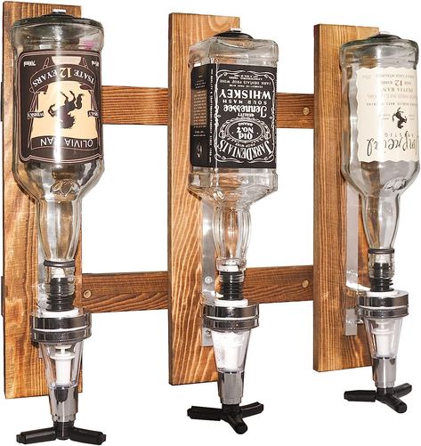 3 Bottles Wall Mounted Liquor Dispenser, Drink Beverage Alcohol Wine Dispenser Bottle Wood Wall Shelf for Home Bar, Glass Drink Whiskey Dispenser for Parties (3 Dispensers) Bottles Wall, Whiskey Dispenser, Alcohol Dispenser, Wine Dispenser, Liquor Dispenser, Glass Drink, Beverage Dispensers, Bottle Wall, Alcohol Bottles