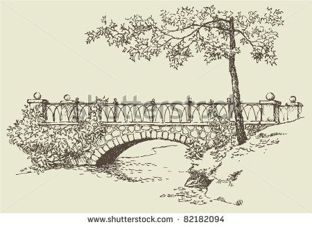 Draw Bridge Stock Photos, Images, & Pictures | Shutterstock Bridge Drawing, Landscape Tips, Building Sketch, Nature Sketch, Garden Drawing, Landscape Sketch, Stone Bridge, Landscape Drawings, Cool Landscapes