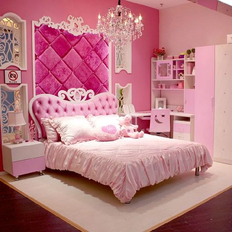 European Style MDF Pink Princess Girl 4pcs Bedroom Furniture Princess Bed $934.50 Princess Bedroom Set, Pink Places, Pink Bedroom Furniture, Princess Bedrooms, Apartment Vibes, Pink Furniture, Princess Bedroom, Princess Bed, Pink Things