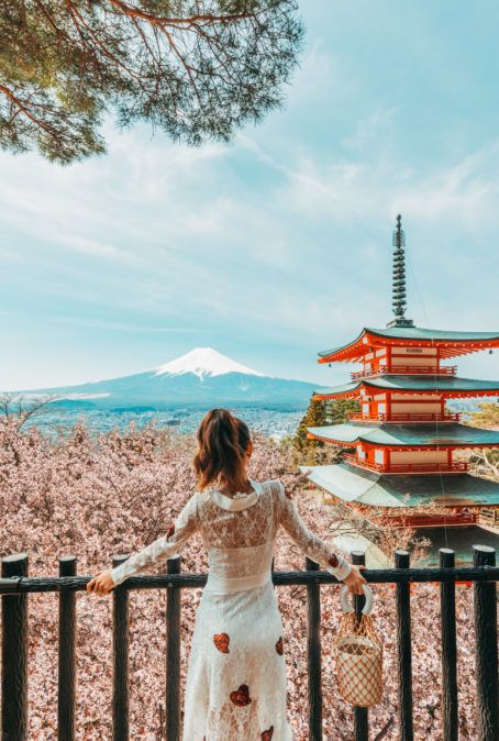 GREECE TRAVEL GUIDE: THE SECRETS OF MYKONOS & SANTORINI - NotJessFashion Gunung Fuji, Cherry Blossoms In Japan, Japan Travel Destinations, Japan Cherry Blossom, Cherry Blossom Japan, Monte Fuji, Japan Destinations, Yamanashi, Japan Travel Tips