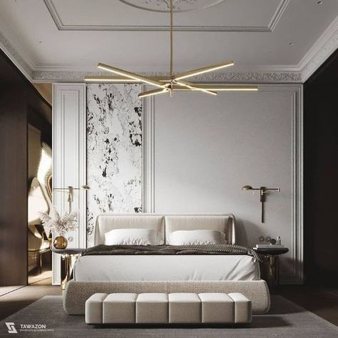 luxurious master bedroom design with gold details Classical Bedroom, Decor Ideas Bedroom, Bedroom Interior Design Luxury, Neo Classic, Bedroom Decor Design, Classic Bedroom, Bedroom Bed Design, Bedroom Furniture Design, Decor Aesthetic