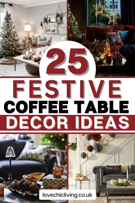 Discover the magic of festive décor with our Christmas Coffee Table Ideas! Unleash your creativity and transform your living room with charming centrepiece inspirations. From sparkling ornaments to lush greenery, make your coffee table the focal point this holiday season. Join us for endless inspiration to bring warmth and cheer right to your coffee table! Christmas Coffee Table Centerpieces Living Rooms, Coffee Table Styling Christmas, Round Coffee Table Christmas Decor Ideas, Living Room Table Christmas Decor, Xmas Coffee Table Decor, Vintage Christmas Coffee Table Decor, Christmas Coffee Table Decor Living Rooms, Christmas Sofa Table Decor, Christmas Coffee Table Centerpieces