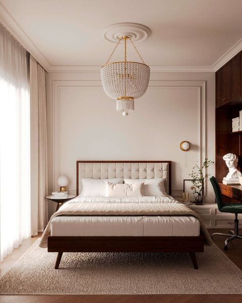 Neoclassical Apartments in Warsaw, Polan|Visualization Neo Traditional Interior Design, Classic Bedroom Interior Design, Neoclassical Bedroom Design, Neoclassical Apartment, Interior Design Neoclassical, Classic Bedroom Interior, Neo Classical Interiors, Neoclassical Bedroom, Neoclassical Interior Design