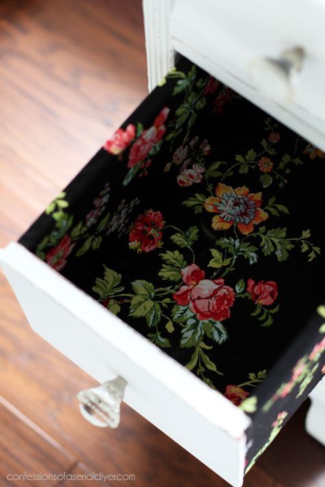 How to cover a drawer in fabric Fabric Drawer Liner, Fabric Covered Drawers, Fabric Lined Drawers, Wallpaper Lined Drawers, Drawer Contact Paper, Dresser With Wallpaper Drawers, Wallpaper In Drawers, Dresser Drawer Liner Ideas, Drawer Liners