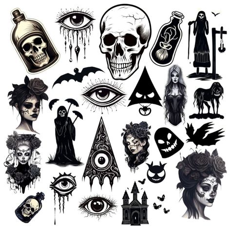 Skull Stickers Printable, Halloween Stickers Printable Free, Gothic Stickers Printable, Goth Stickers Printable, Black And White Stickers Free Printable, Dark Skull Tattoo, Alternative Stickers, Grunge Stickers, Halloween Stickers Printable