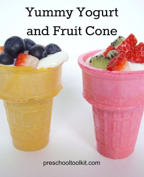 Daycare Meals, Fruit Cones, Yogurt And Fruit, Preschool Cooking, Snack For Kids, Food Activities, Fruit Snack, Preschool Snacks, Fun Snacks For Kids