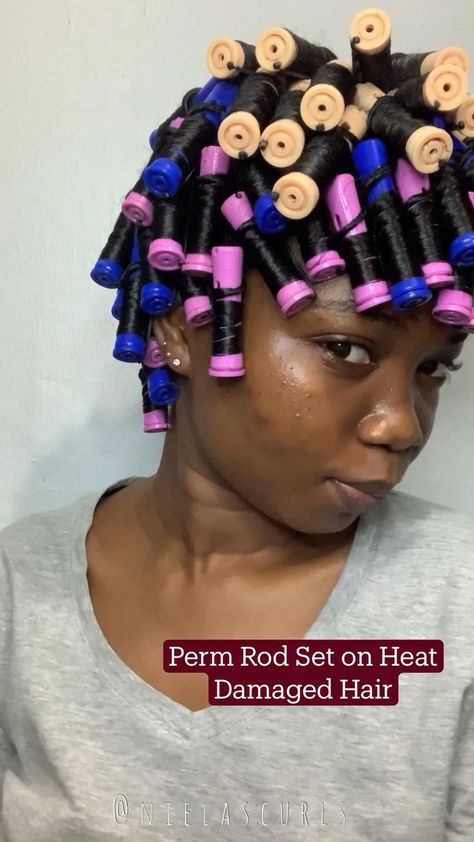 Curlers Black Women, Curl Perm Black Women, Short Natural Rod Set Hairstyles, How To Curl Your Natural Hair Afro, Curly Hair Rollers How To Use, Hairstyles For Permed Hair Ideas, Perm Rods On Blown Out Hair, Washing And Setting Hairstyles, Perm Set On Natural Hair