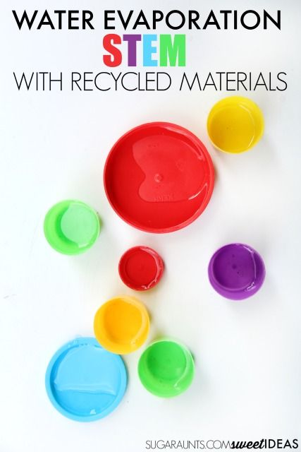 Recycled materials water evaporation STEM Science experiment Evaporation Experiment, Outdoor Kindergarten, Water Evaporation, Fun Activities For Preschoolers, Science Experiments For Preschoolers, Stem Activity, Activities For Preschool, Early Childhood Classrooms, Stem For Kids