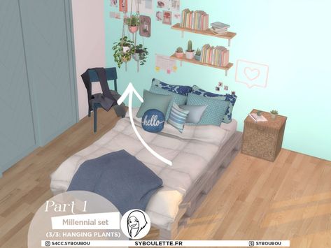 Beds With Throw Blankets, The Sims 4 Cc Home, Millennial Bedroom, Messy Clothes, Sims 4 Bedroom, Sims 4 Clutter, Bedroom Items, Sims 4 Cc Furniture, Wooden Cutouts