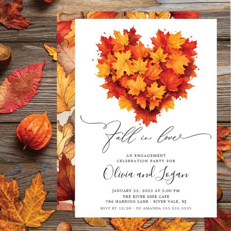 Engagement Party Invitations leaf heart engagement party invitation fall in love engagement elegant calligraphy script boho chic autumn rustic leaf heart fall leaves engagement party celebration couples party Falling In Love Baby Shower Theme, Fall In Love Baby Shower Theme, Fall In Love Bridal Shower, Fall Party Themes, Neutral Shower, Retro Wedding Invitations, Heart Engagement, Shower Diy, Baby Shawer