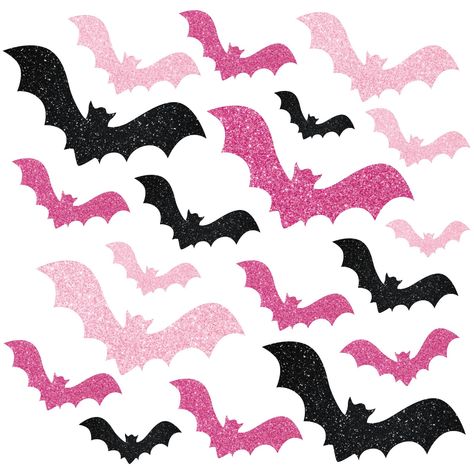 PRICES MAY VARY. YOU WILL GET: Package includes 19pcs Halloween themed refrigerator magnets in 3 colors, sufficient quantity to meet your holiday decoration needs. BAT SHAPE: Designed as the classic bat shape with glittering printing and colored in pink and black, these fridge magnets can be perfect Halloween decorations to enrich festive atmosphere. GOOD QUALITY: Made of good quality magnetic material, these magnetic stickers are waterproof and dustproof, durable and sturdy, not easy to fade, c Pink Halloween Stickers, Pink Garage, Cute Halloween Stickers, Bat Shape, Door Office, Bat Print, Halloween Pink, Halloween Sticker, Glitter Print