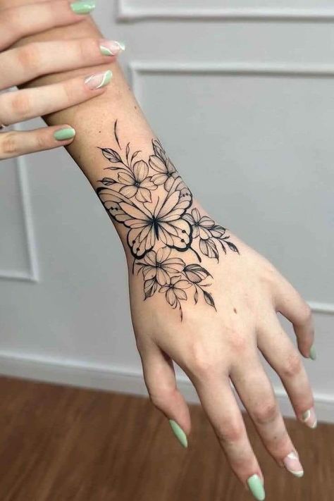 Side Of Thumb Tattoos For Women, Female Sleeve Tattoo, Girly Hand Tattoos, Now Tattoo, Half Arm Sleeve Tattoo, Girly Aesthetics, Unique Hand Tattoos, Simple Hand Tattoos, Sleeve Tattoo Designs