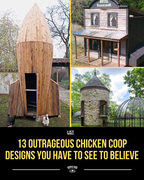 Which one would you choose?  See 13 of the most outrageously designed chicken coops we could find here ➡️ https://go.countryrebel.com/outrageous-chicken-coops Chicken Castle Coop, Chicken Castle, Old Washing Machine, Eggs Image, Western Saloon, Church Images, Country Music News, Coop Design, Chicken Coop Designs