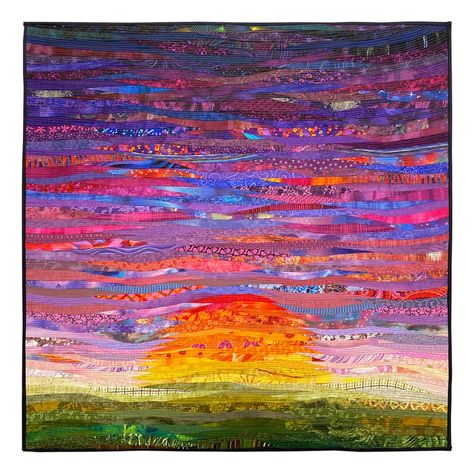 sunrise..sunset--quilt--ann brauer--2021 | Recent Quilts Witch Quilt, Landscape Art Quilts, Original Modern Art, Landscape Quilt, Childrens Quilts, Landscape Quilts, Quilting Studio, Landscape Fabric, Wall Quilts