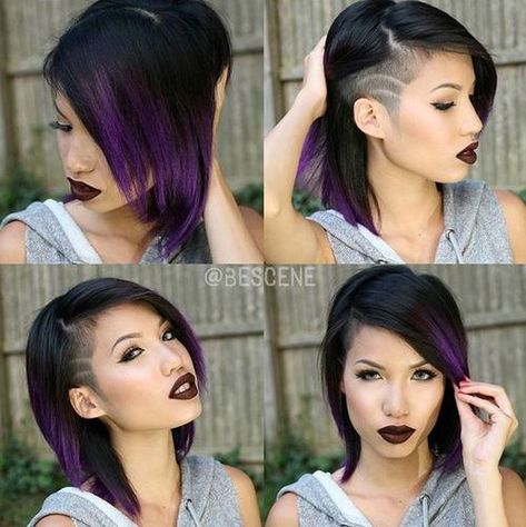 medium haircut for girls with temple undercut Medium Length Haircut Edgy, Kid Haircuts, Cropped Bob, Girls Haircuts Medium, 2016 Hair, Edgy Bob, Shaved Hairstyles, Undercut Hairstyles Women, Midnight Purple