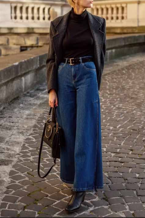 3 Ways To Wear Your Wide Leg Jeans With Boots | Wardrobe Icons Jeans Trends 2023, Wide Leg Jeans With Boots, Jeans With Boots, Black Wide Leg Jeans, Wide Leg Jeans Outfit, Wide Legged Jeans, Jeans Trend, 3 Ways To Wear, Jeans Outfit Fall