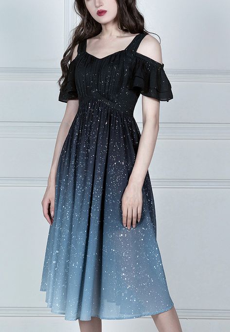 Lost Angel -The Starry Sky- Lolita Jumper Dress Osmp Ranboo, White Dresses For Teens, Star Prom Dress, Lost Angel, Starry Night Dress, Dance Theme, Graduation Dinner, Galaxy Dress, Space Dress