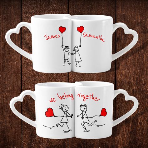 Couple Mug Design, Stick Couple, We Belong Together, Couple Mug, Couple Coffee, Couples Coffee Mugs, Hearts Valentines, Coffee Mug Set, Customized Photo Gifts