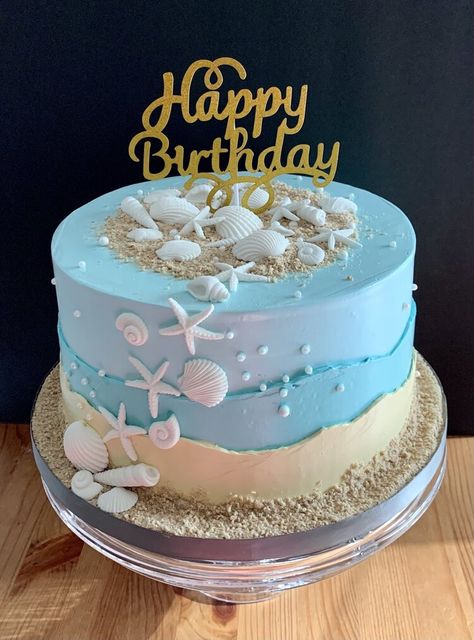 Beach Cake Recipe, Cake Designs Ocean Theme, Sea Cake Theme, Beach Inspired Birthday Cakes, Cake With Sea Theme, Waves Birthday Cake, Cake Beach Birthday, Beach Fondant Cake, Sea Theam Cake Design