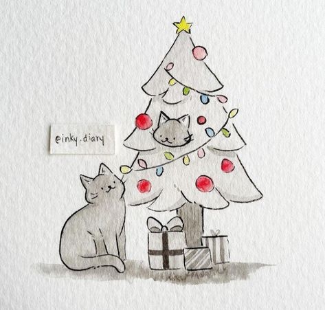 Watercolor Christmas Cards Diy, Christmas Cards Drawing, Pet Christmas Cards, Merry Christmas And Happy Holidays, Art Journal Cover, Christmas Doodles, Christmas Card Art, Watercolor Christmas Cards, Paint Cards