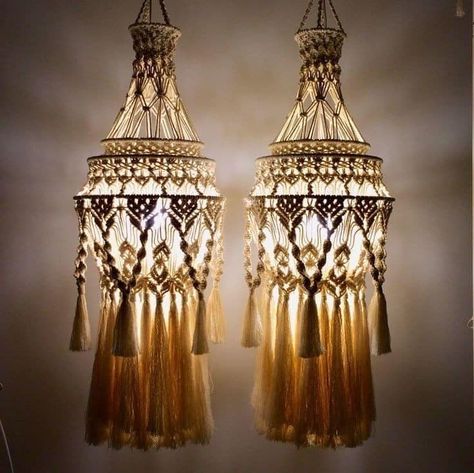 Bamboo Crafts Diy, Craftsman Bungalow Exterior, Crafts For Home Decor, Macrame Light, Macrame Lamp Shade, Macrame Chandelier, Macrame Room, Macrame Lamp, Macrame Runner