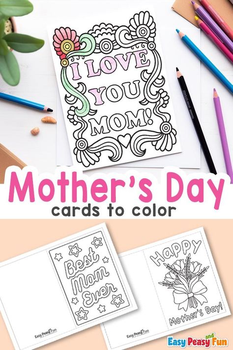 Printable Mother's Day Cards to Color (Free PDF) Free Mothers Day Cards, Mothers Day Coloring Cards, Mason Jar Gifts Diy, Mothers Day Coloring Pages, Mother's Day Printables, Printable Christmas Coloring Pages, Fun Projects For Kids, Fruit Coloring Pages, Free Printable Cards