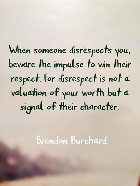 When someone disrespects you, beware the impulse to win their respect. For respect is not a valuation of your worth but a signal of their character. by Brendon Burchard Disrespect Quotes, Brendon Burchard, Living Modern, Narcissism, Quotable Quotes, A Quote, Good Advice, Note To Self, Great Quotes