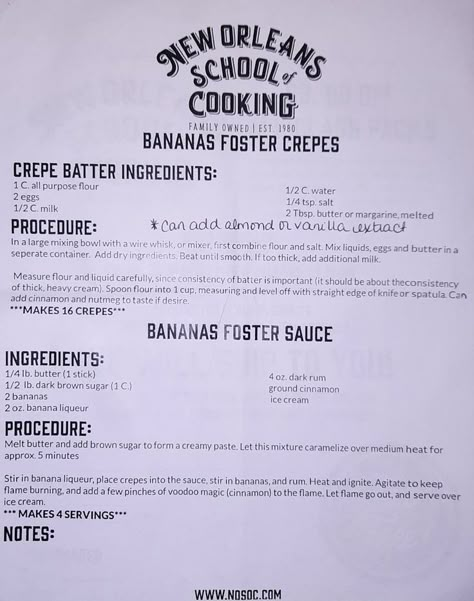 Bananas Foster Crepes + Bananas Foster Sauce ~ New Orleans School of Cooking | Breakfast sweets, Nola recipes, Cookbook recipes New Orleans School Of Cooking, Bananas Foster Sauce, Nola Recipes, Louisiana Cooking, New Orleans Recipes, Cajun Dishes, Cajun Creole Recipes, Cajun Cooking, Breakfast Sweets