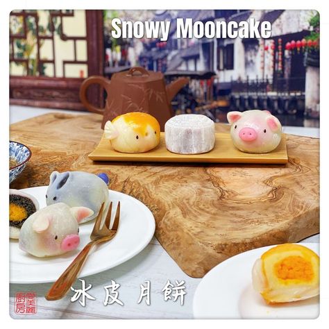 Snowy Mooncake 冰皮月餅 recipe with a skin that's easy to make & use. Choose between three delicious fillings & three of the cutest animal shapes if you don't have a mold. #chinesefood #mooncake #midautumnfestival #dessertrecipe Snowy Mooncake, Salted Egg Yolk, Glutinous Rice Flour, Animal Shapes, Salted Egg, Food Colouring, Glutinous Rice, Mooncake, Bean Paste