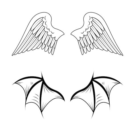 Devils Wings Tattoo, Evil Wings Drawing, How To Draw Demon Wings, Simple Demon Tattoo, Demon Wings Sketch, Demon Wings Drawing Reference, Angel And Demon Drawing, Demon Wing Tattoo, Angel And Demon Wings Tattoo