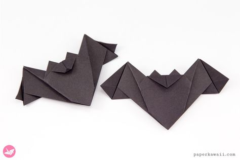 Bat For Halloween, Origami Bat, Paper Kawaii, Halloween Origami, Origami Yoda, Paper Bat, Origami Bookmarks, Easy Flowers, Origami Paper Folding