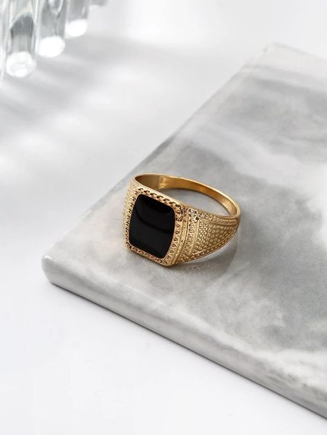 Men Textured Metal Ring | SHEIN Rings With Stone, Shein Men, Mens Fashion Jewelry, Men Rings, Single Ring, Girly Shoes, Gold Ring Stack, Gold Collection, Gems Jewelry