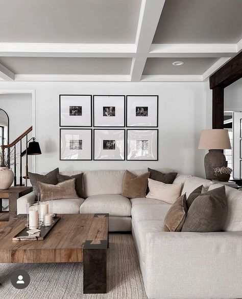 Male Living Room, Neutral Transitional Living Room, Small Couches Living Room, Sectional Living Room Layout, Monochromatic Living Room, Room Lights Decor, Picture Wall Living Room, Rectangle Living Room, Masculine Living Rooms