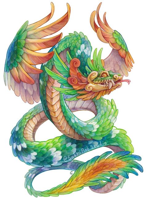 Serpent Drawing, Coloring Books Aesthetic, Pixel Art Dragon, Feathered Serpent, Maya Art, Creature Artwork, Aztec Art, Creature Drawings, Books Aesthetic