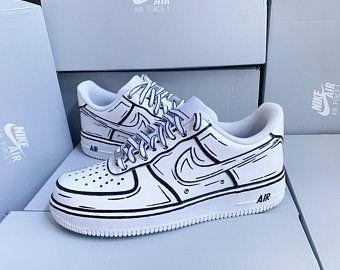 Custom Bandana Baby Nike Air Force 1 | Etsy Painted Nikes, Custom Af1, Custom Shoes Diy, Nike Shoes Air Force, Black And White Cartoon, Custom Nike Shoes, Nike Air Shoes, Custom Nike, Hand Painted Shoes