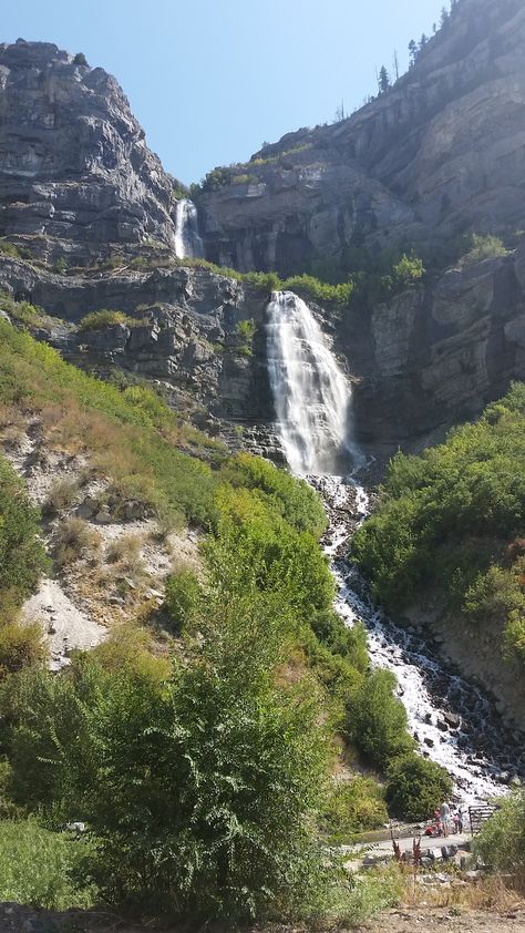 Bridal Veil Falls - a 600-foot, multi-tiered waterfall in the Provo Canyon Scenic Byway into Heber Valley, Utah. Bridal Veil Falls, Scenic Byway, Bridal Veil, Summer Vacation, Veil, Utah